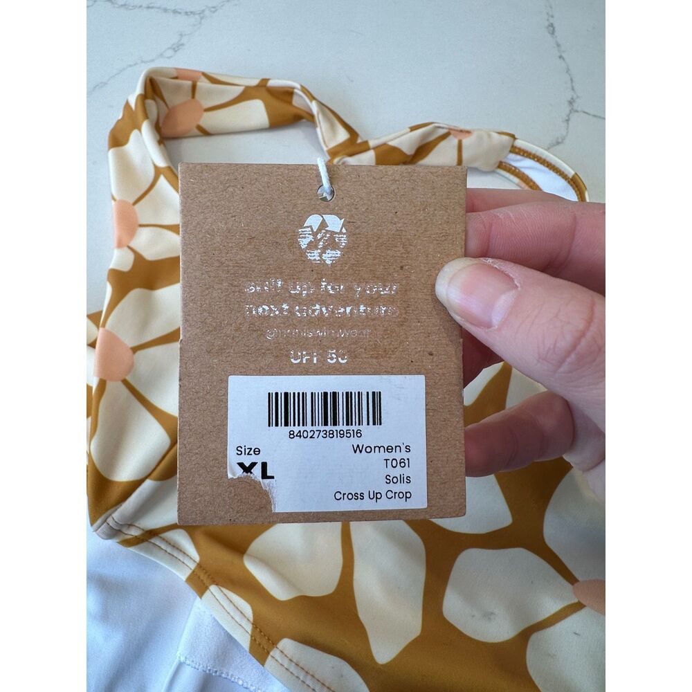 NWT Nani Swimwear Solis Cross Up Crop Yellow Floral Bikini Top Size XL - Picture 5 of 7